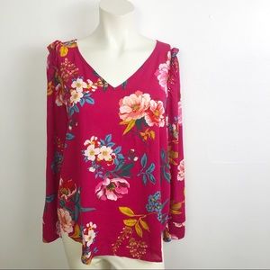 LOFT Floral Blouse With Detailed Sleeves